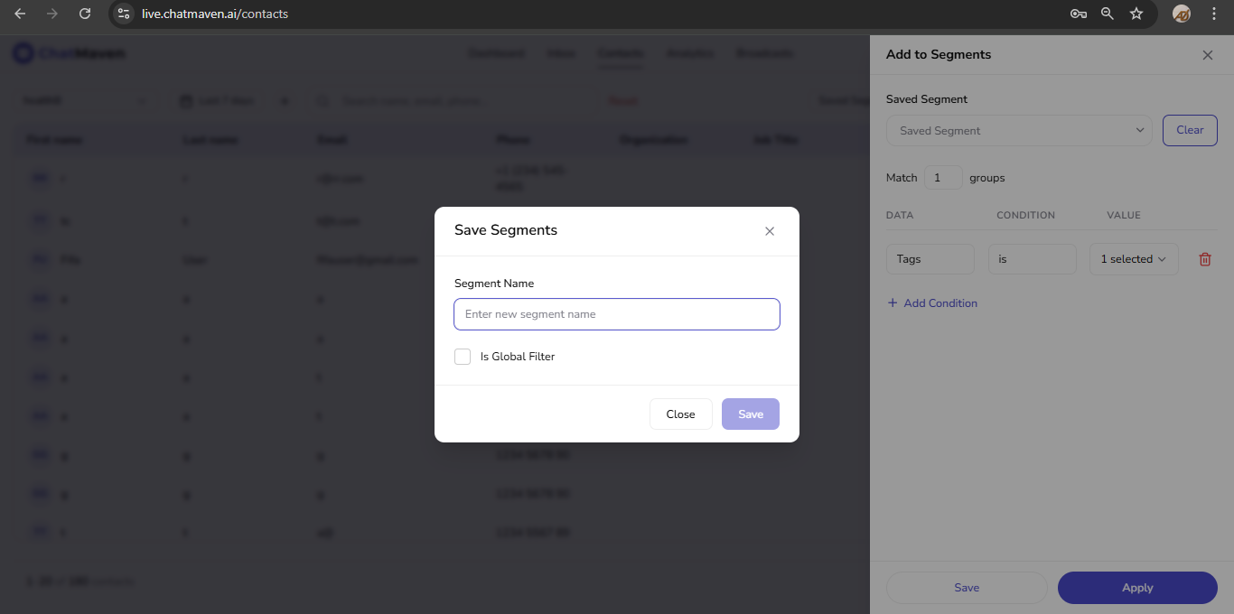 Save Segments dialog
