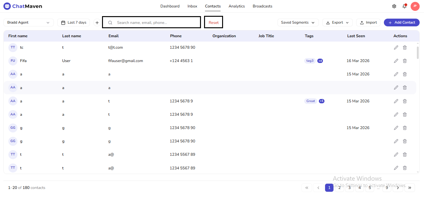 Search contacts and Reset (outlined)