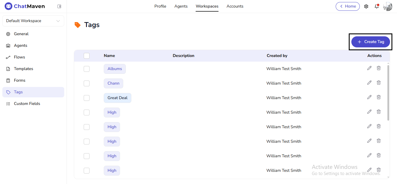 Tags list with name pills