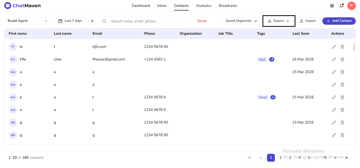 Export on the toolbar (outlined)