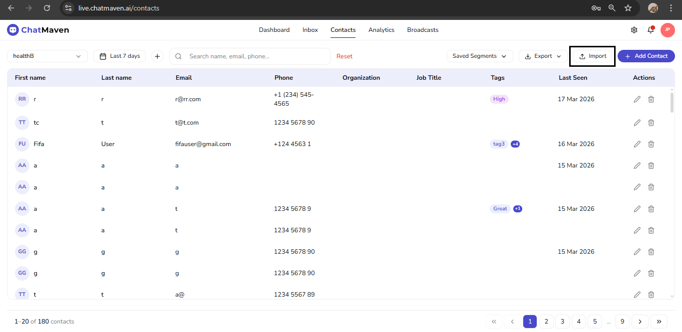 Import on the toolbar (outlined)