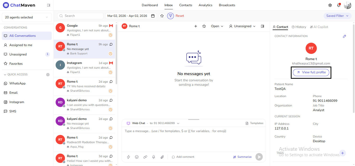 From Inbox: View full profile opens the same editor (outlined)