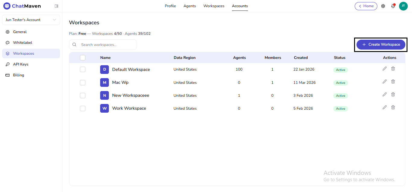Create Workspace control