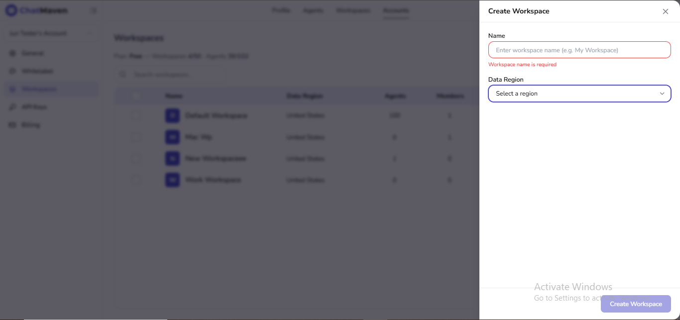 Create drawer: validation