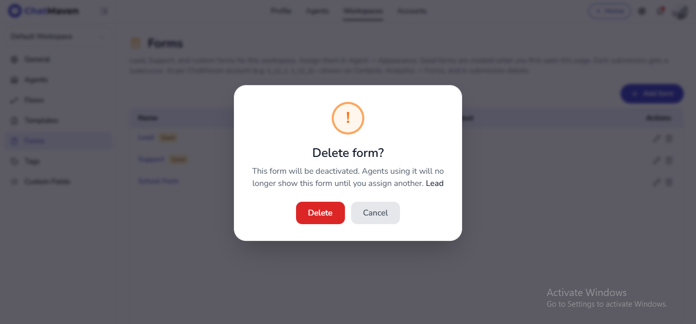 Delete form confirmation