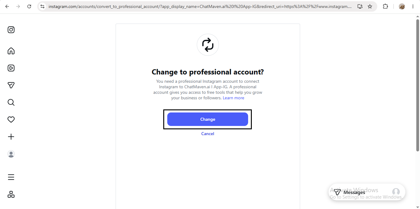 Professional account — Change