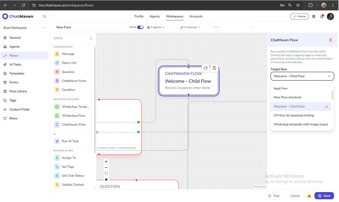 ChatMaven Flow nested step settings
