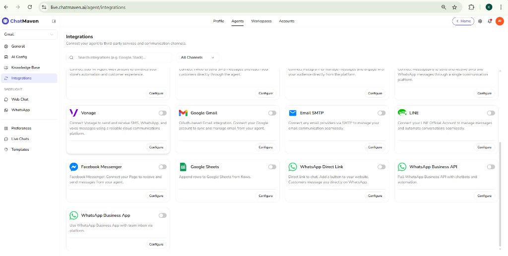 Step 2 — Google Gmail card and Configure