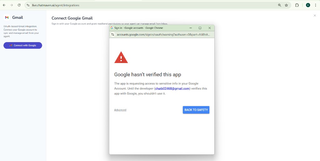 Step 4 — Unverified app — click Advanced