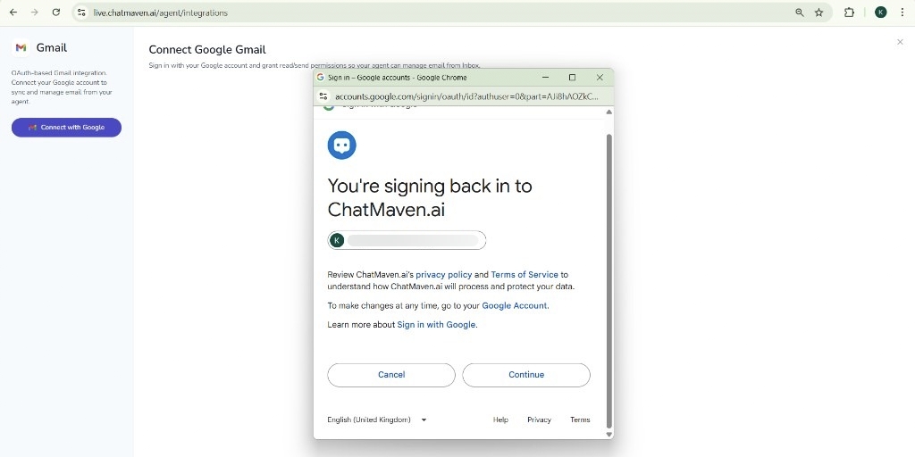 Step 6 — Sign back in to ChatMaven.ai — Continue