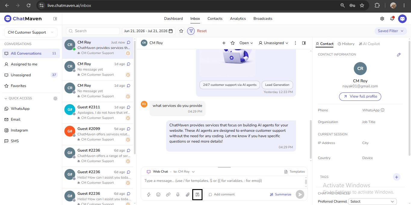 From files library icon on Inbox typing bar