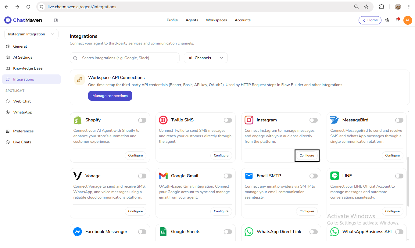 Step 2 — Configure on the Instagram card