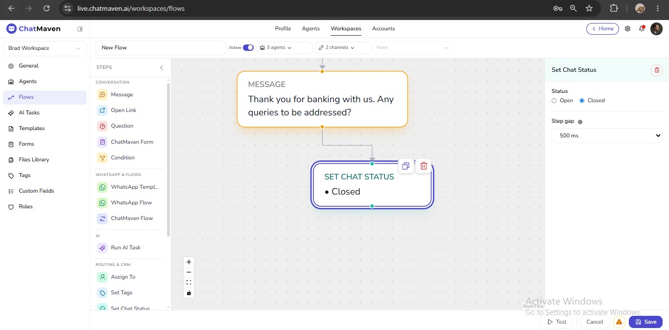Set Chat Status step configuration